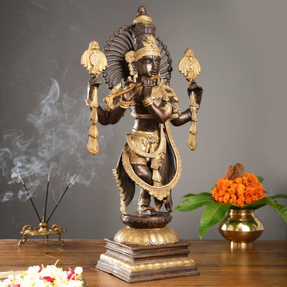 Divine Pure Brass Krishna Charbhuja Statue 24 inch