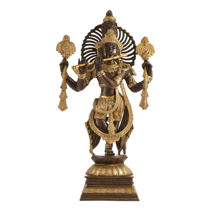 Divine Pure Brass Krishna Charbhuja Statue 24 inch