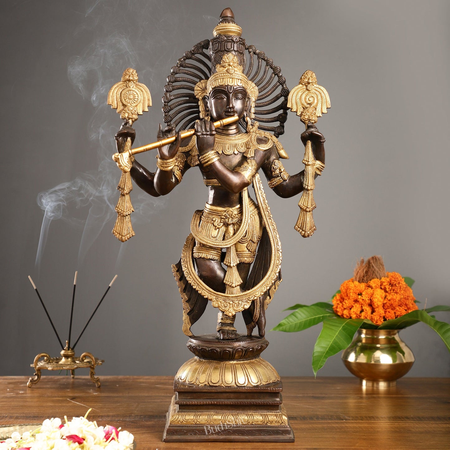 Divine Pure Brass Krishna Charbhuja Statue 24 inch