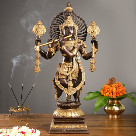 Divine Pure Brass Krishna Charbhuja Statue 24 inch