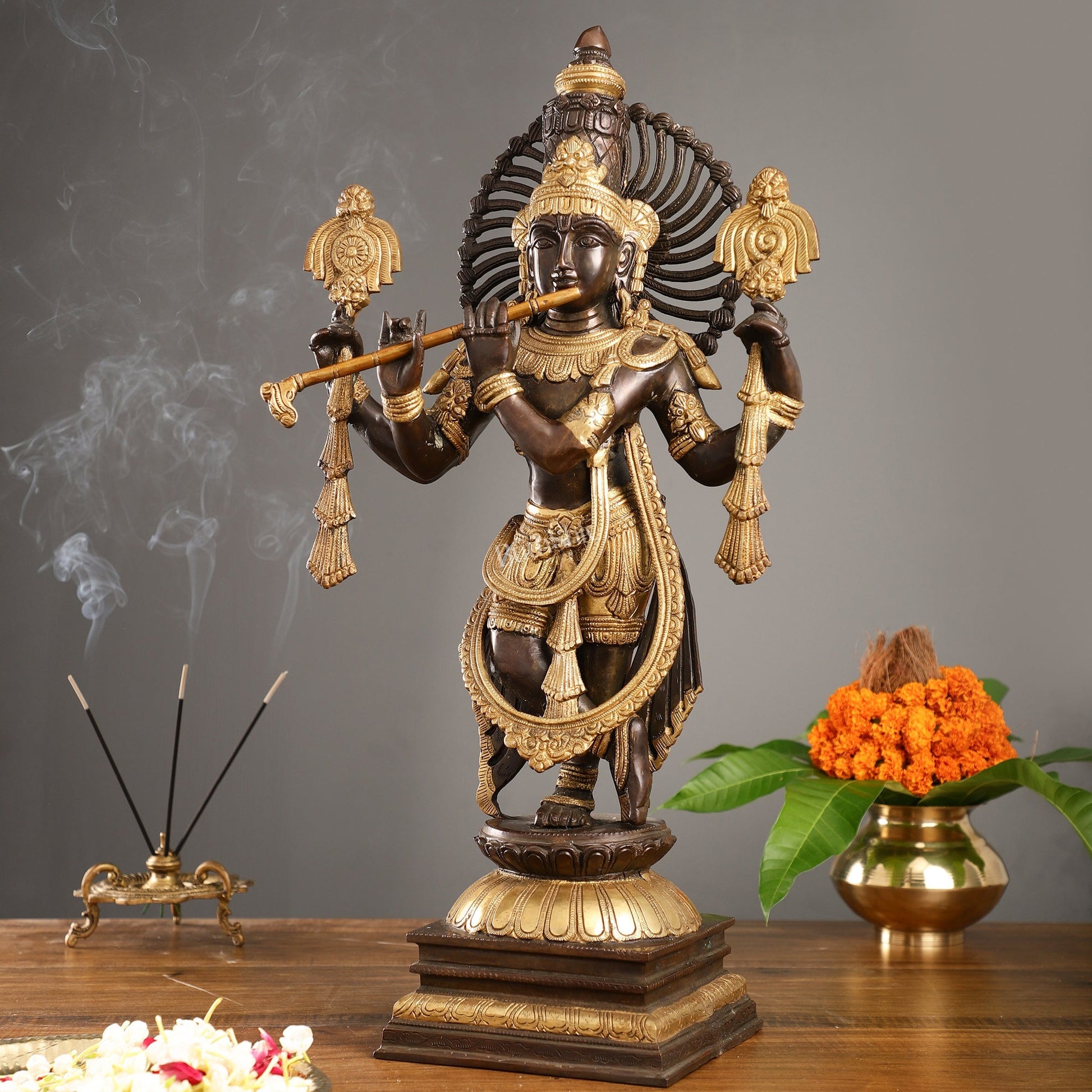 Divine Pure Brass Krishna Charbhuja Statue 24 inch