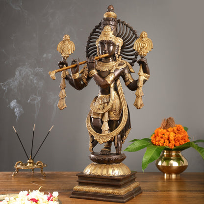 Divine Pure Brass Krishna Charbhuja Statue 24 inch