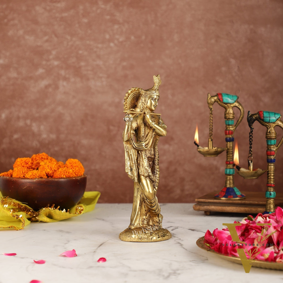 Divine Pure Brass Krishna Statue | Height 10 Inches