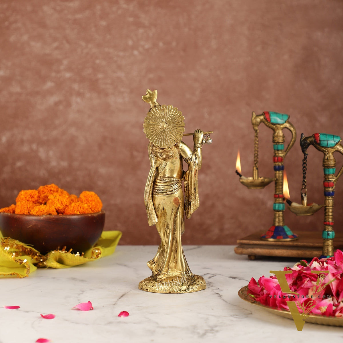 Divine Pure Brass Krishna Statue | Height 10 Inches