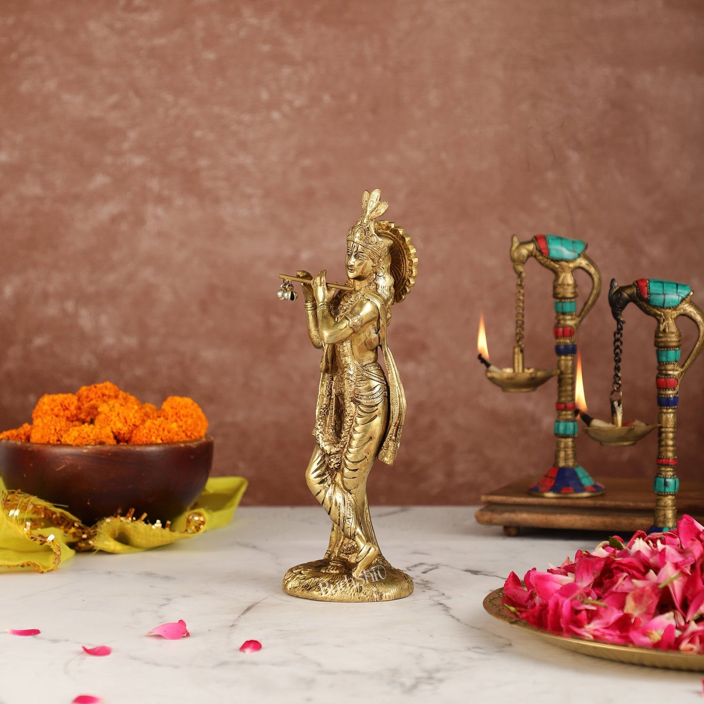 Divine Pure Brass Krishna Statue | Height 10 Inches