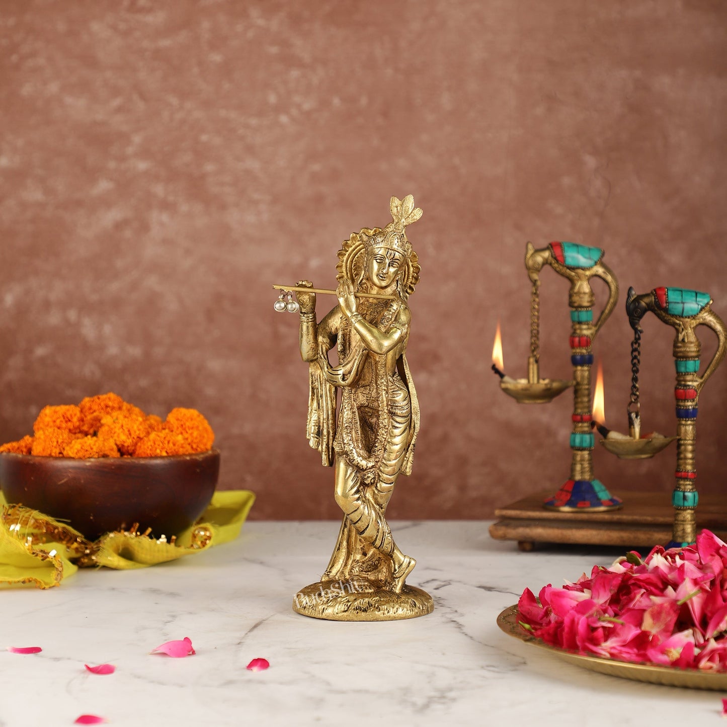 Divine Pure Brass Krishna Statue | Height 10 Inches