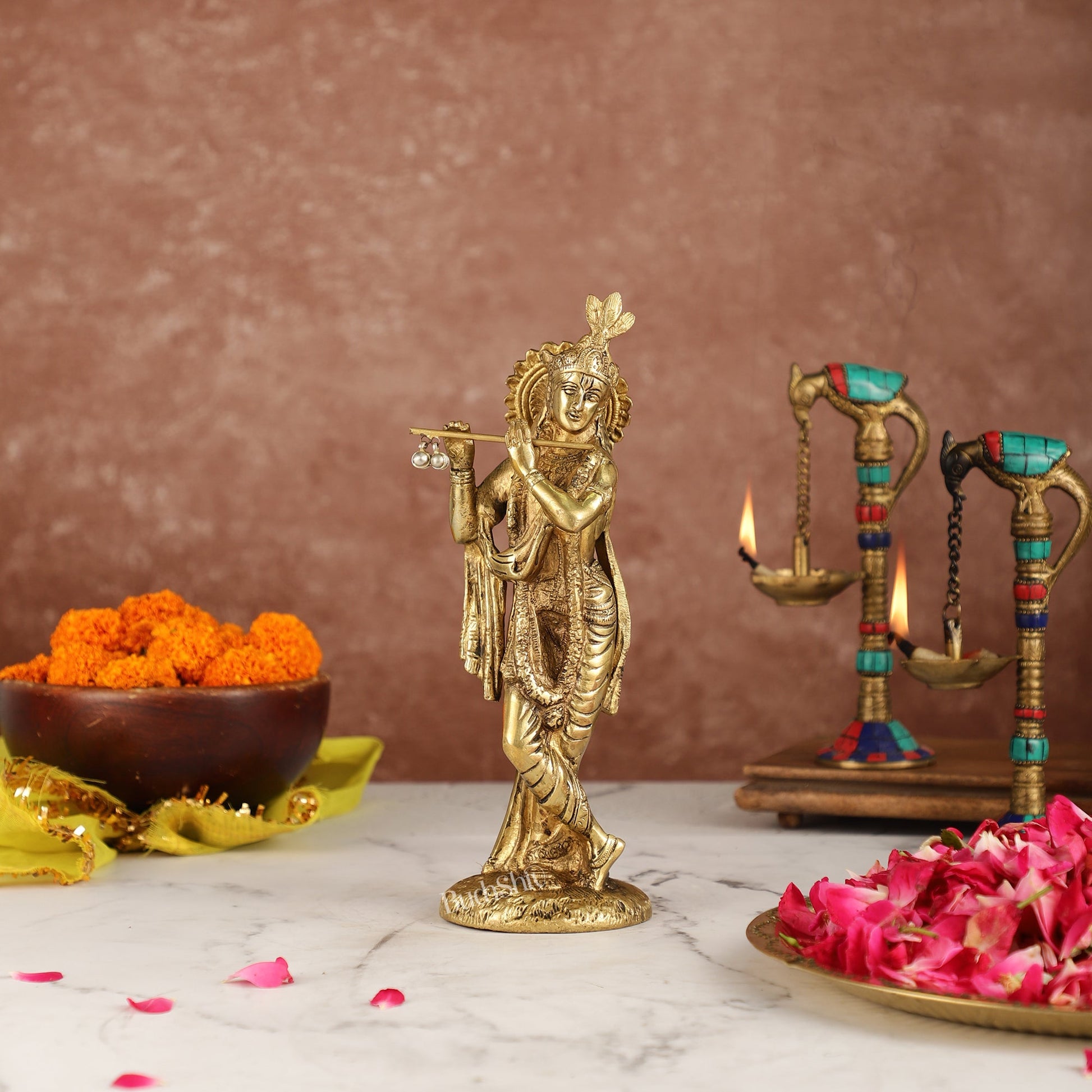 Divine Pure Brass Krishna Statue | Height 10 Inches