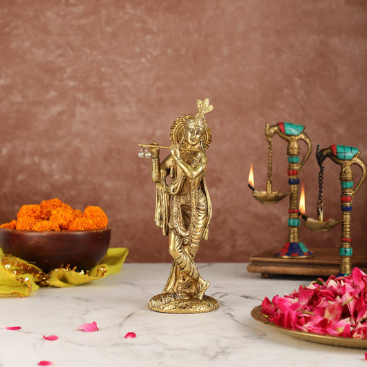 Divine Pure Brass Krishna Statue | Height 10 Inches
