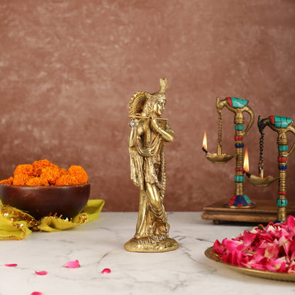 Divine Pure Brass Krishna Statue | Height 10 Inches