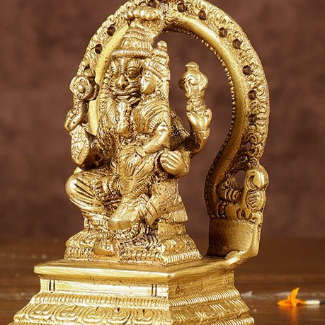Divine Pure Brass Narasimha Lakshmi with Back Frame Idol | Height: 4.5 inch