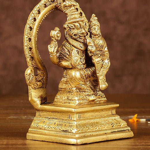 Divine Pure Brass Narasimha Lakshmi with Back Frame Idol | Height: 4.5 inch