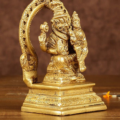 Divine Pure Brass Narasimha Lakshmi with Back Frame Idol | Height: 4.5 inch