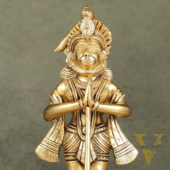 Divine Pure Brass standing Hanuman Idol | 9"