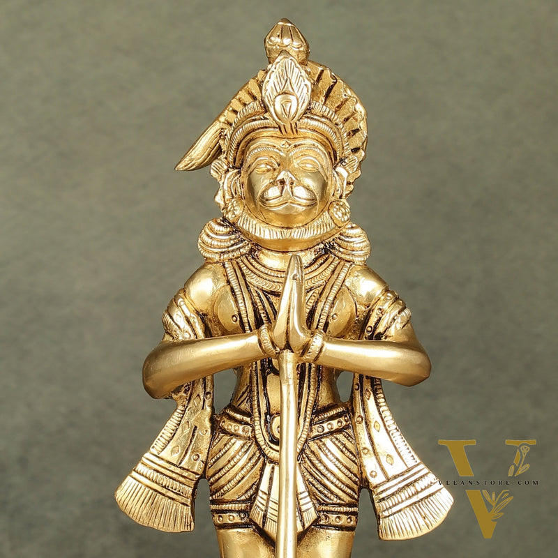 Divine Pure Brass standing Hanuman Idol | 9"