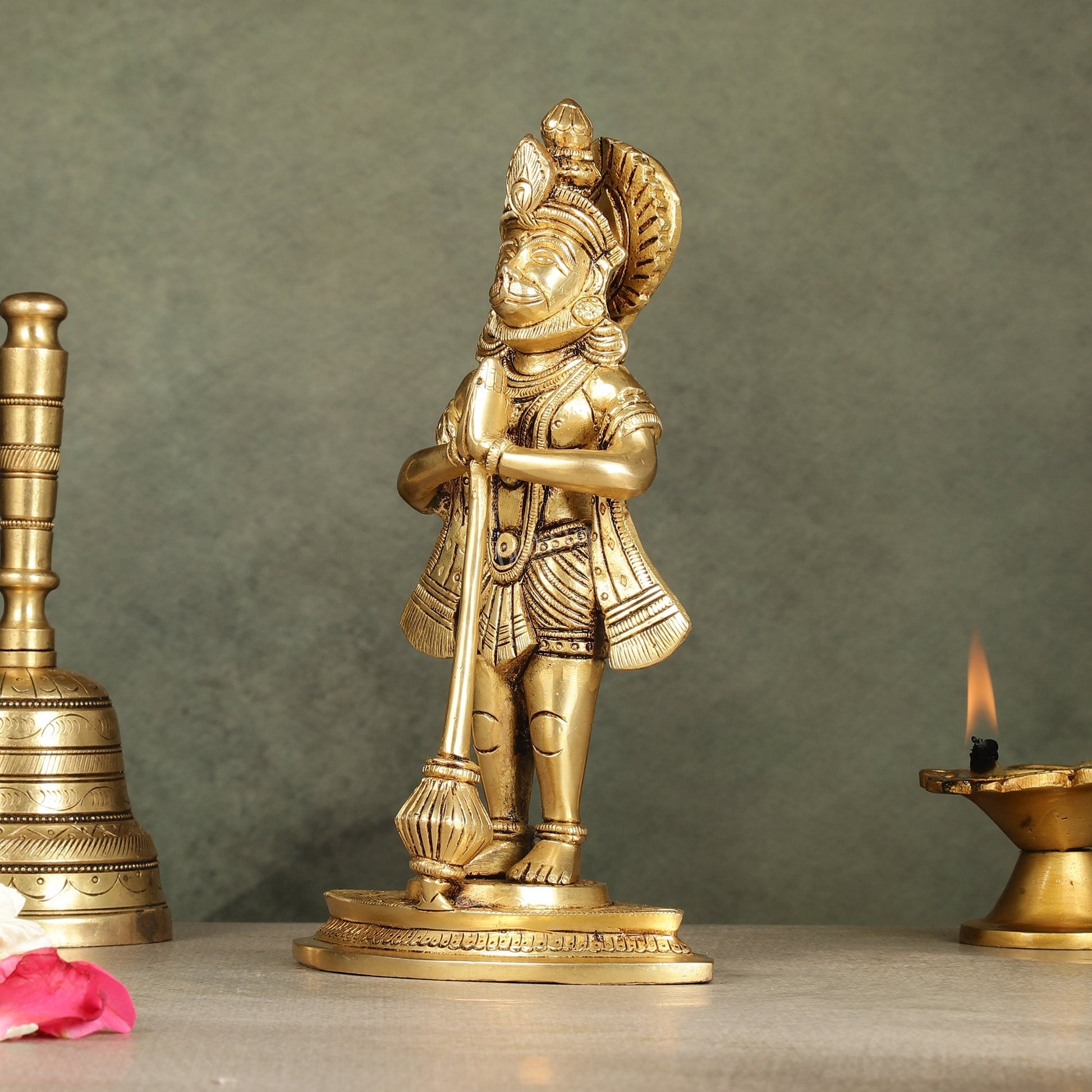Divine Pure Brass standing Hanuman Idol | 9"