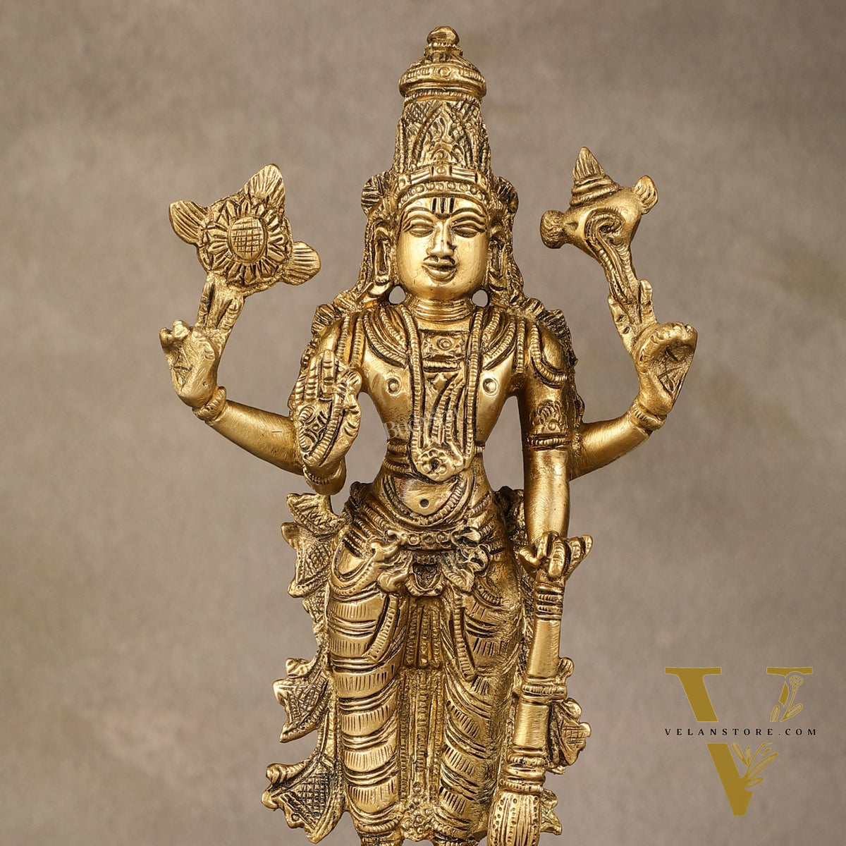 Divine Pure Brass Superfine Lord Vishnu Standing with Garuda Idol 9 inch
