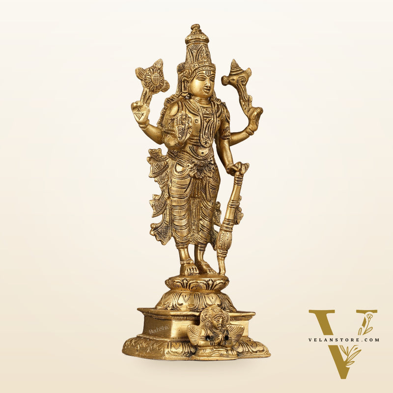 Divine Pure Brass Superfine Lord Vishnu Standing with Garuda Idol 9 inch