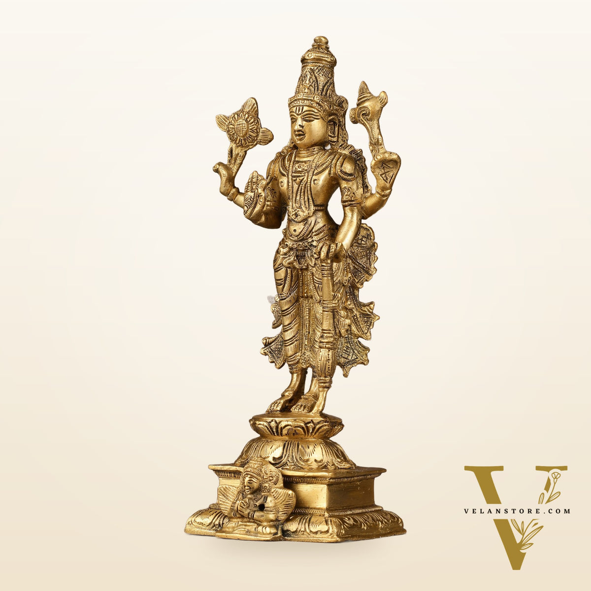 Divine Pure Brass Superfine Lord Vishnu Standing with Garuda Idol 9 inch