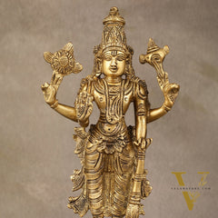 Divine Pure Brass Superfine Lord Vishnu Standing with Garuda Idol 9 inch