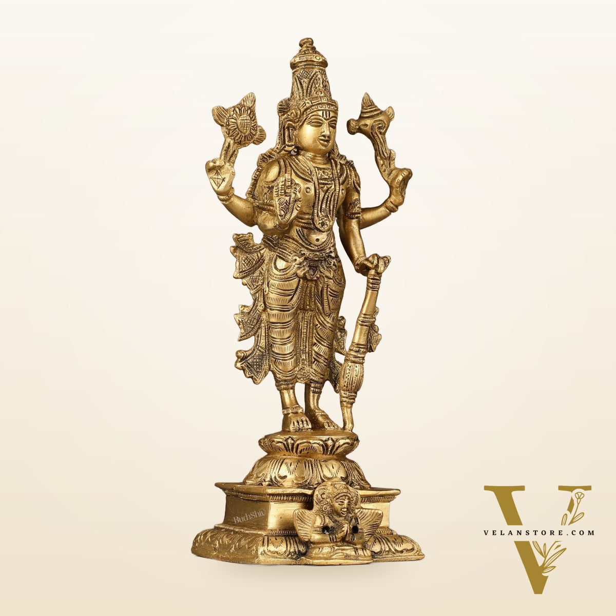 Divine Pure Brass Superfine Lord Vishnu Standing with Garuda Idol 9 inch