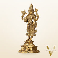 Divine Pure Brass Superfine Lord Vishnu Standing with Garuda Idol 9 inch