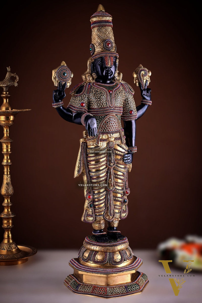 Divine Pure Brass Tirupati Balaji Idol 33" black edition