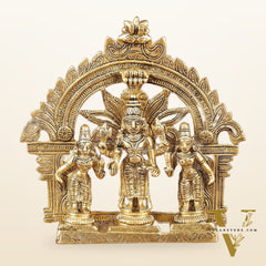 Divine Pure Brass Tirupati Balaji with Bhudevi and Sridevi Set with Thiruvarchi | Height: 5.5 inch