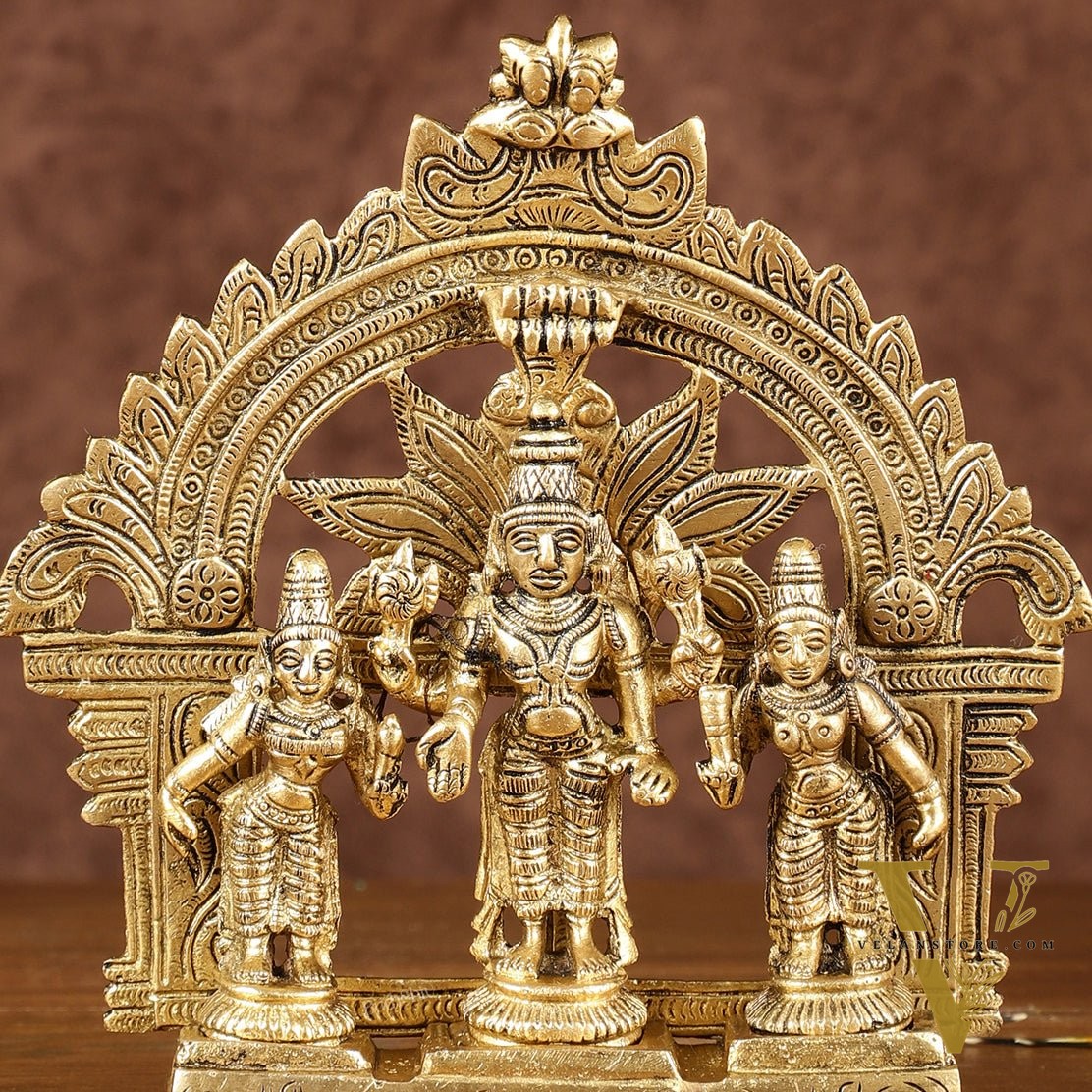 Divine Pure Brass Tirupati Balaji with Bhudevi and Sridevi Set with Thiruvarchi | Height: 5.5 inch