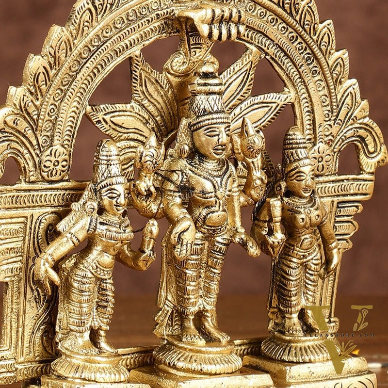 Divine Pure Brass Tirupati Balaji with Bhudevi and Sridevi Set with Thiruvarchi | Height: 5.5 inch