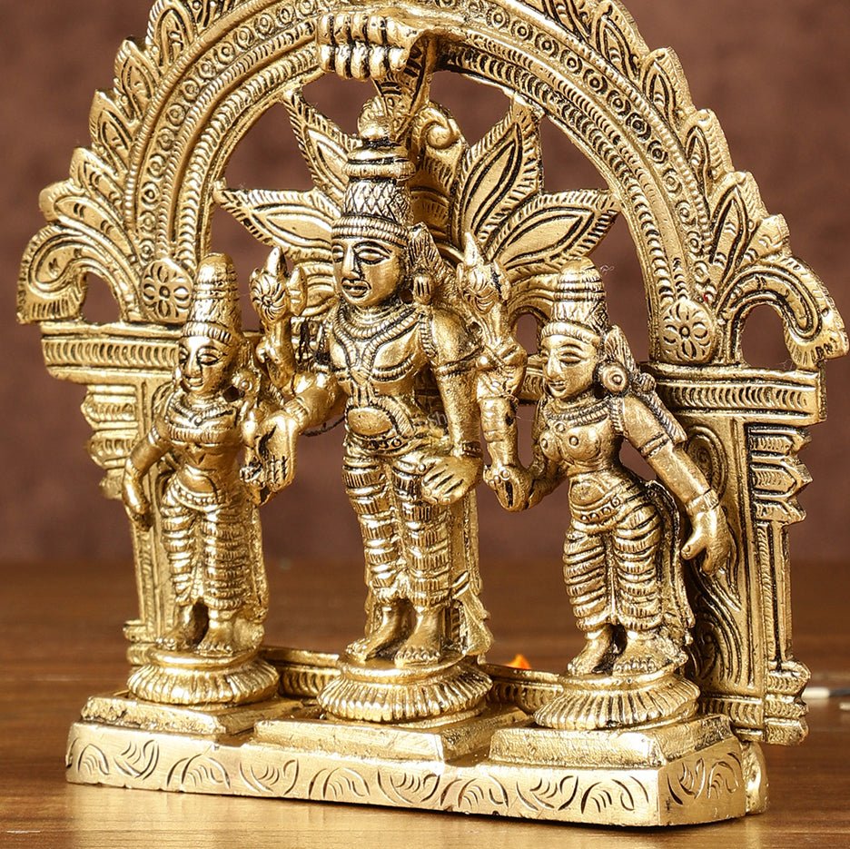 Divine Pure Brass Tirupati Balaji with Bhudevi and Sridevi Set with Thiruvarchi | Height: 5.5 inch