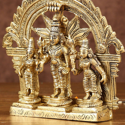 Divine Pure Brass Tirupati Balaji with Bhudevi and Sridevi Set with Thiruvarchi | Height: 5.5 inch