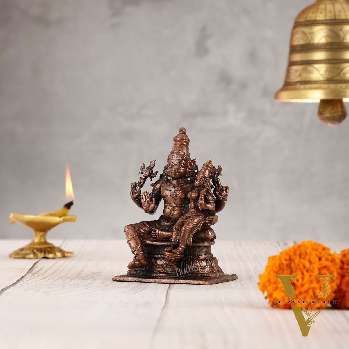 Divine Pure Copper Vishnu Lakshmi Idol - 4 inch