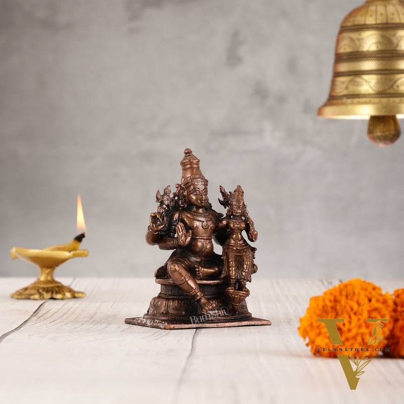 Divine Pure Copper Vishnu Lakshmi Idol - 4 inch
