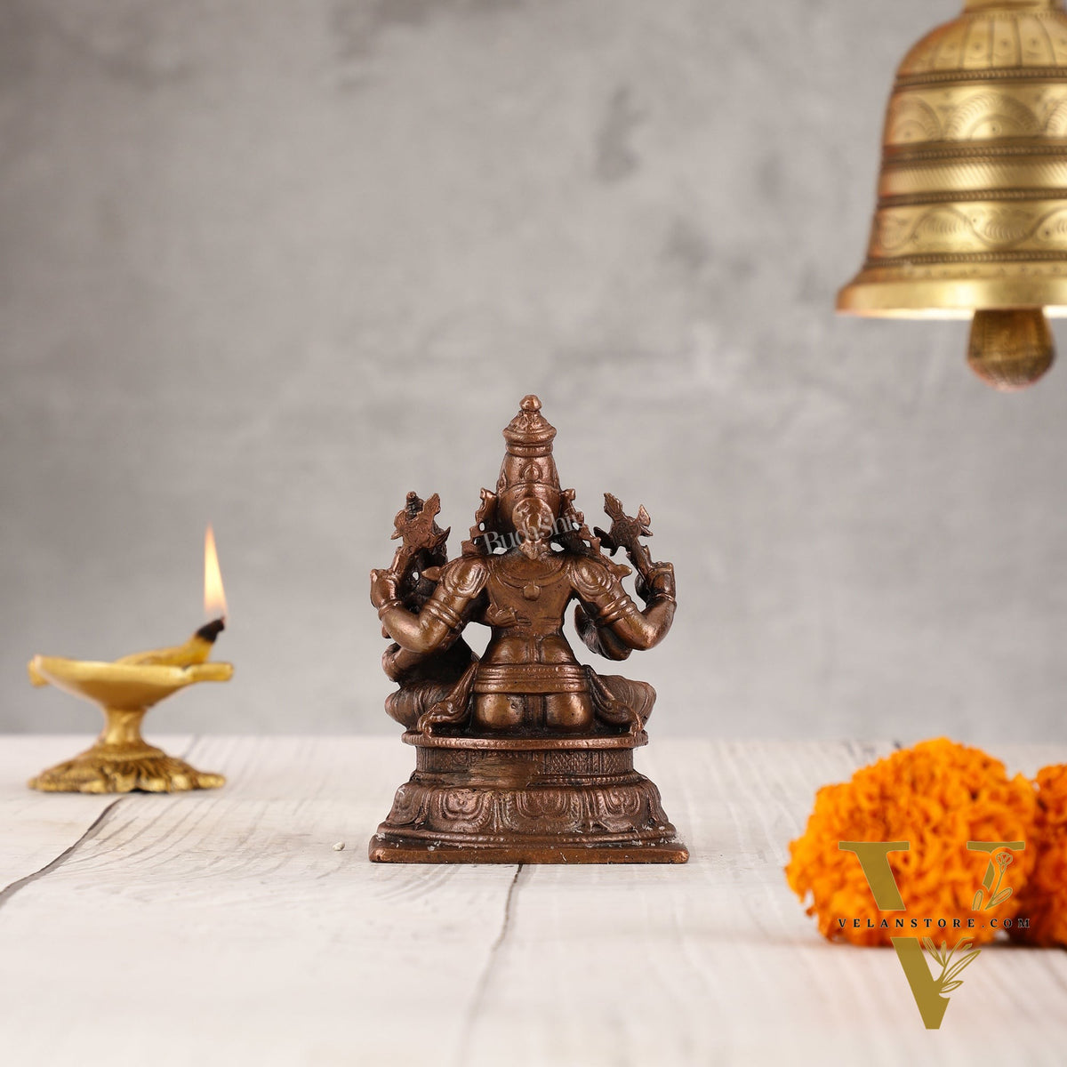 Divine Pure Copper Vishnu Lakshmi Idol - 4 inch