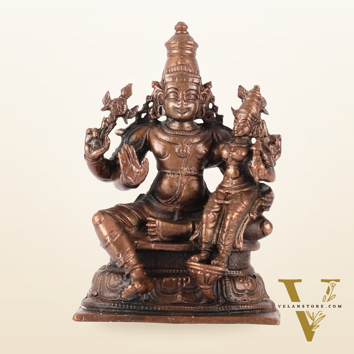 Divine Pure Copper Vishnu Lakshmi Idol - 4 inch