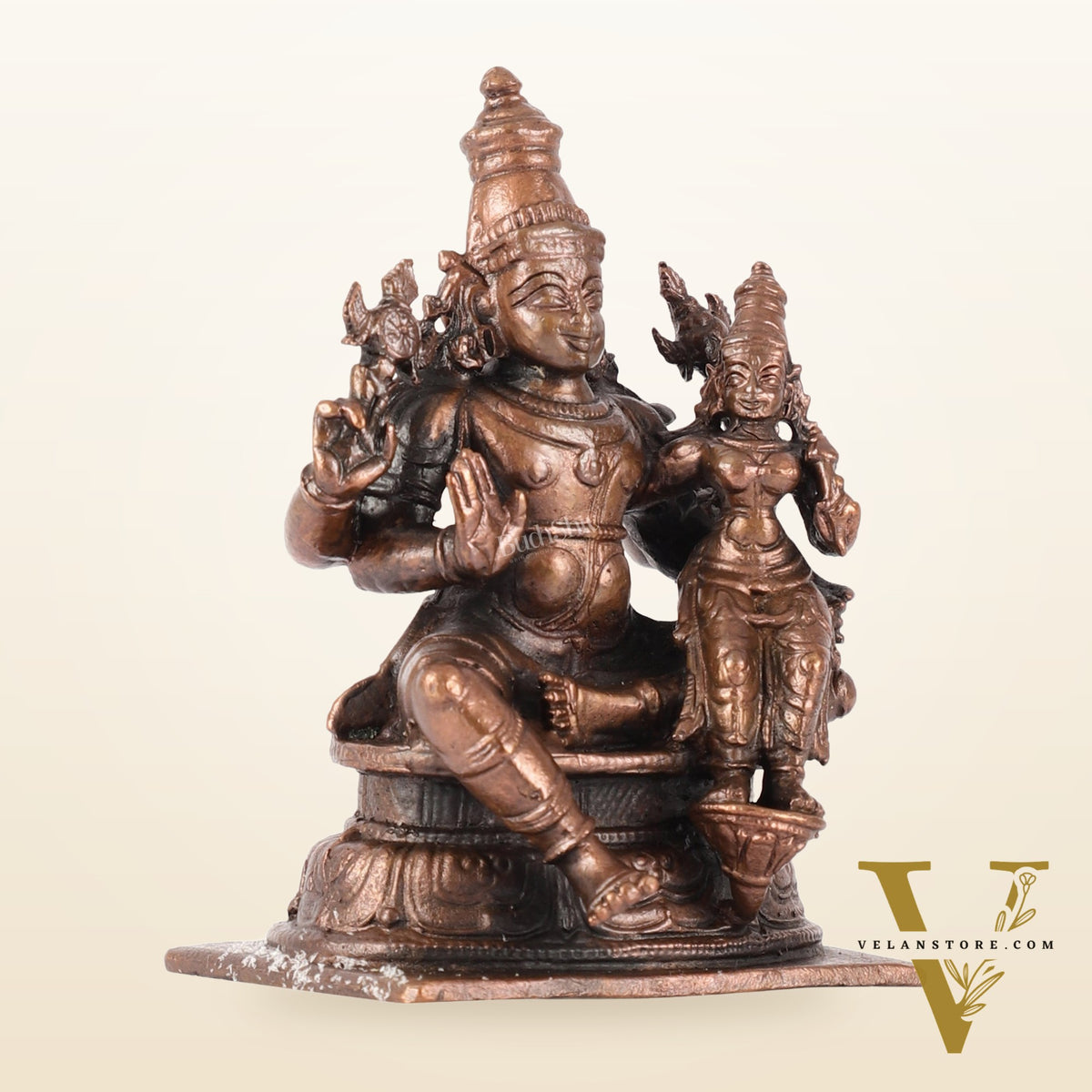 Divine Pure Copper Vishnu Lakshmi Idol - 4 inch