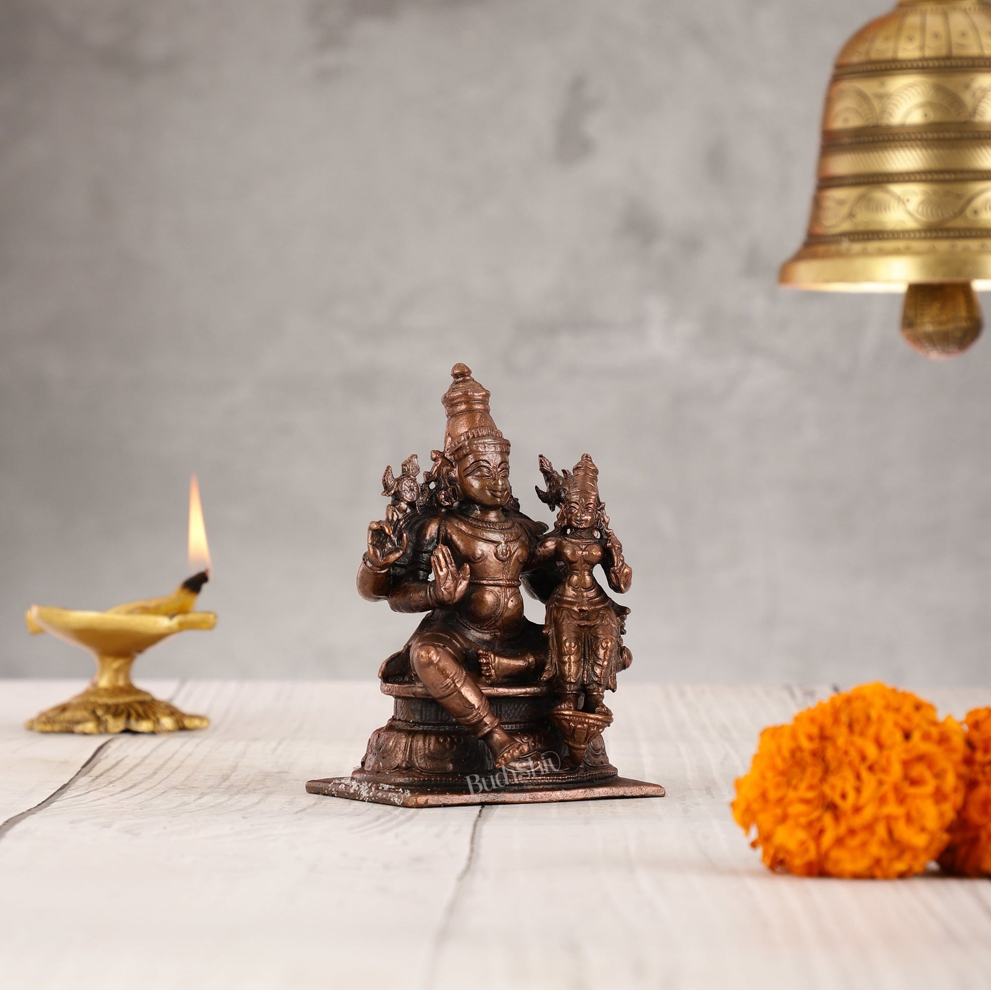 Divine Pure Copper Vishnu Lakshmi Idol - 4 inch