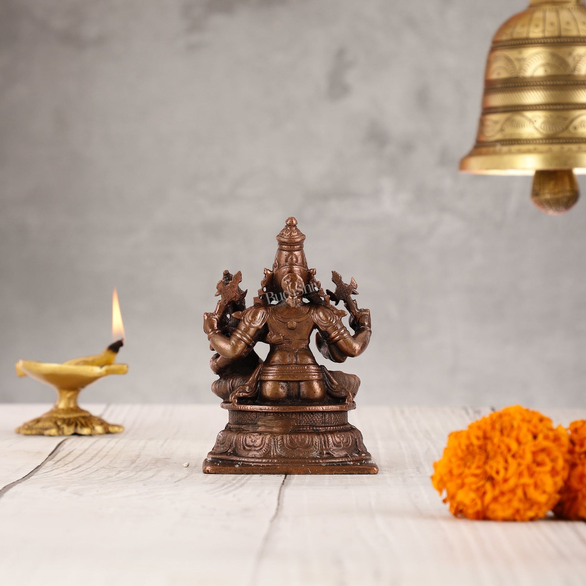 Divine Pure Copper Vishnu Lakshmi Idol - 4 inch