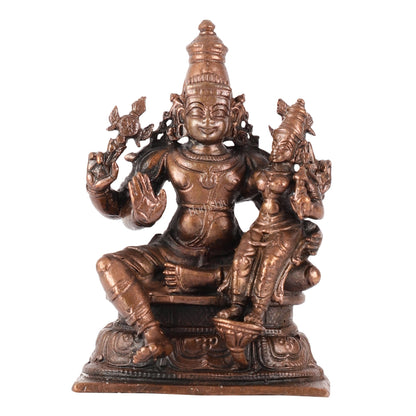 Divine Pure Copper Vishnu Lakshmi Idol - 4 inch