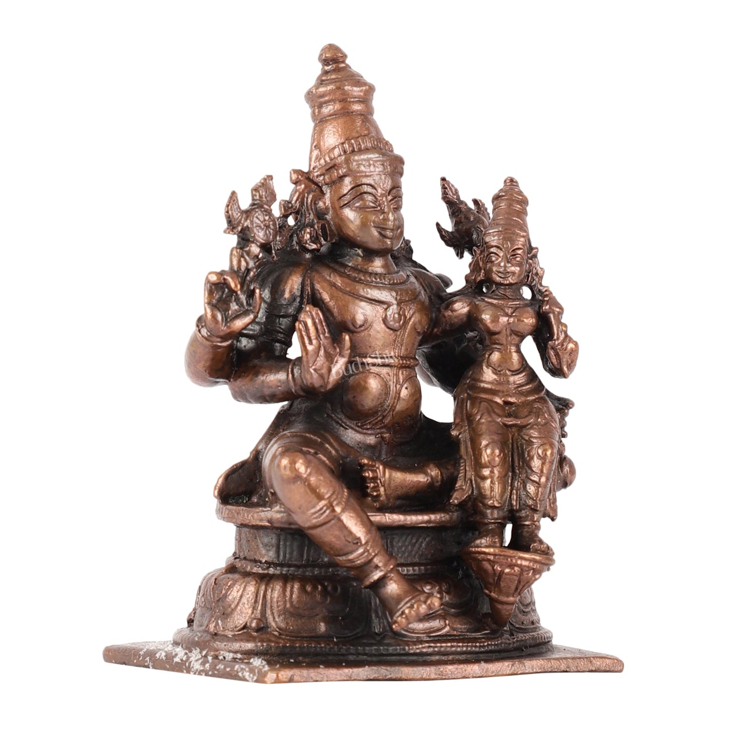 Divine Pure Copper Vishnu Lakshmi Idol - 4 inch