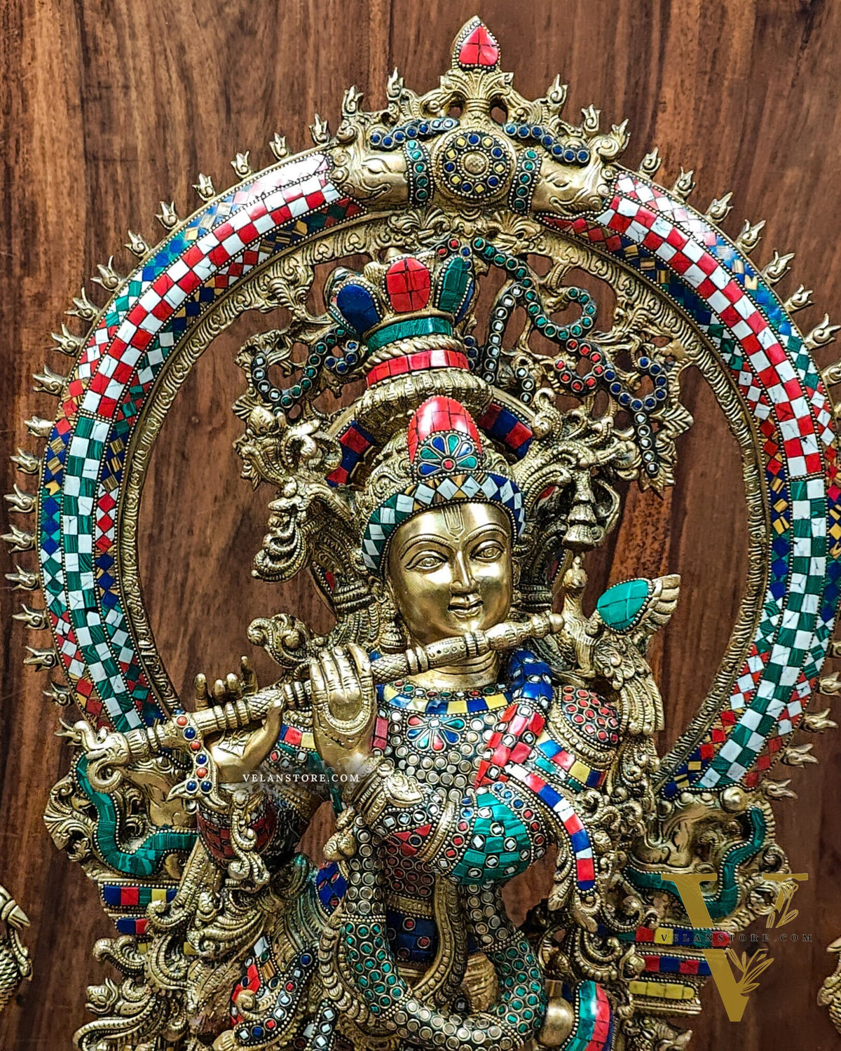 Divine Superfine Brass Krishna Statue 32 inch with stonework