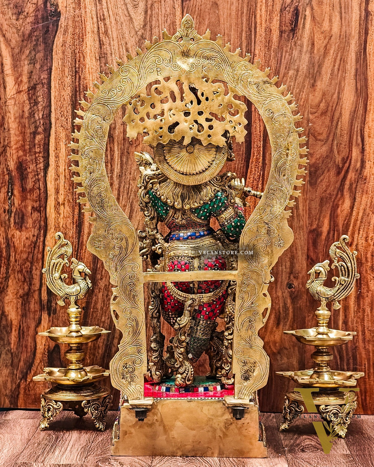 Divine Superfine Brass Krishna Statue 32 inch with stonework