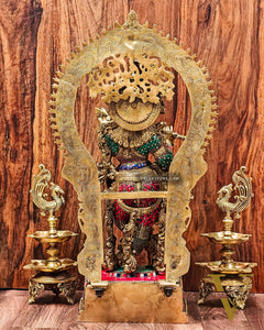 Divine Superfine Brass Krishna Statue 32 inch with stonework