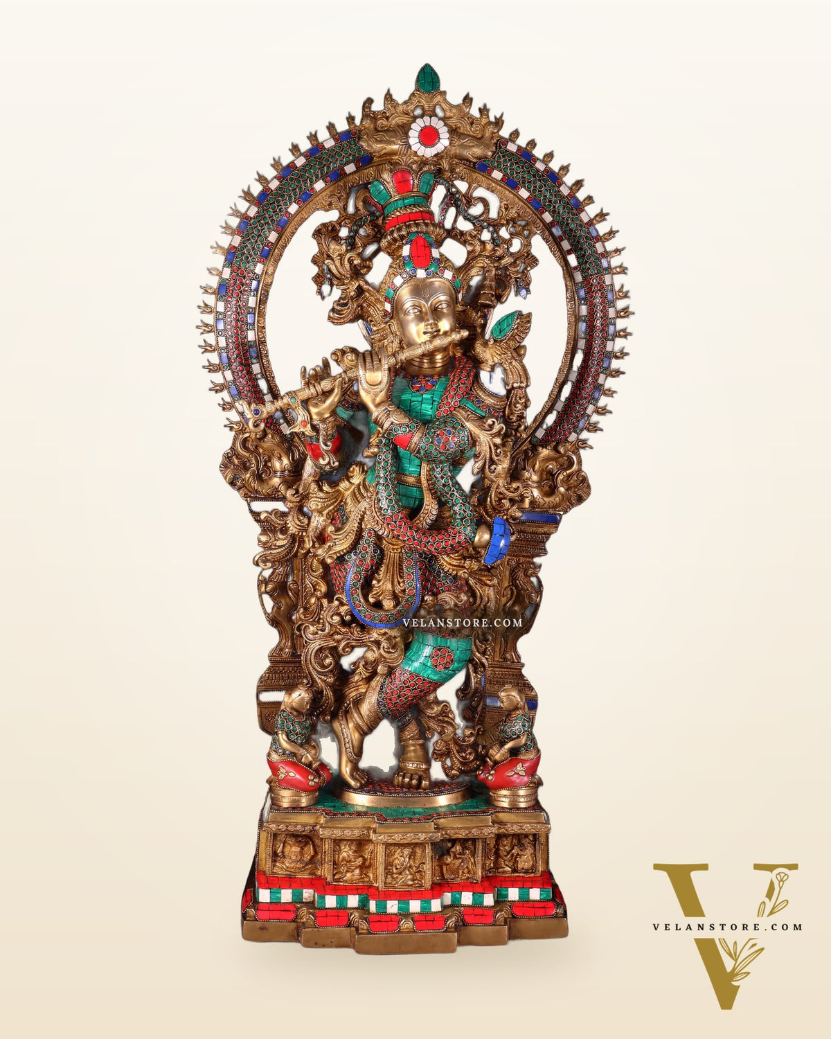 Divine Superfine Brass Krishna Statue 33 inch meenakari