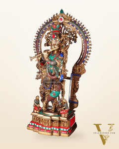 Divine Superfine Brass Krishna Statue 33 inch meenakari