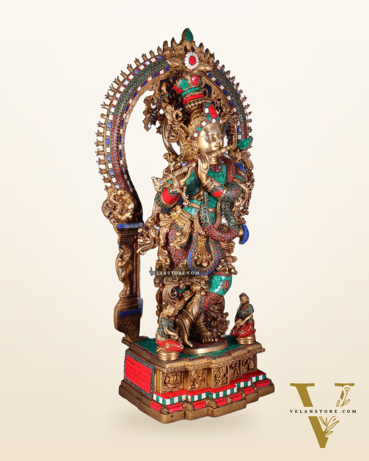 Divine Superfine Brass Krishna Statue 33 inch meenakari