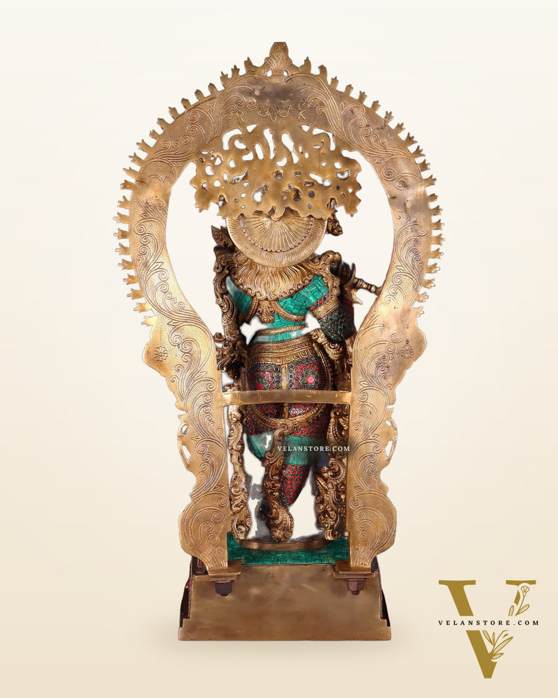 Divine Superfine Brass Krishna Statue 33 inch meenakari