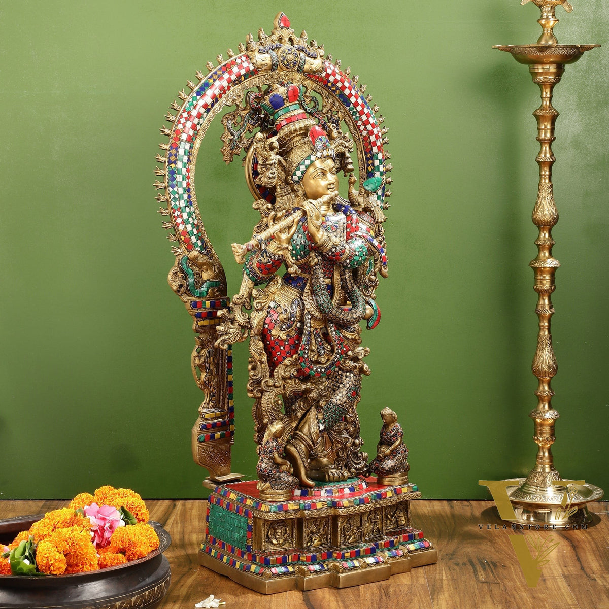Divine Superfine Brass Krishna Statue 33 inch