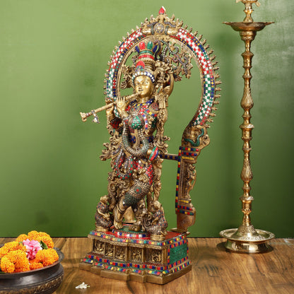 Divine Superfine Brass Krishna Statue 33 inch