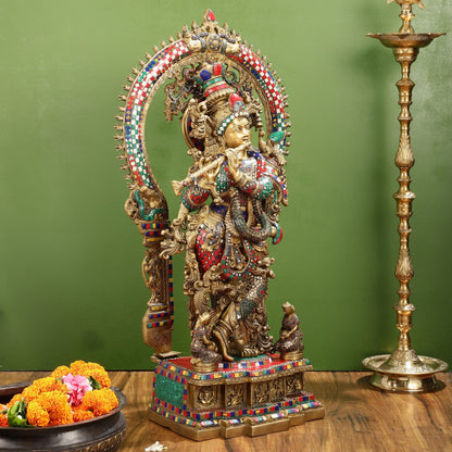 Divine Superfine Brass Krishna Statue 33 inch